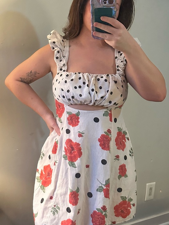 Free People Dresses & Skirts - Floral & Polka Dot Cutout Sundress — White with Red Roses